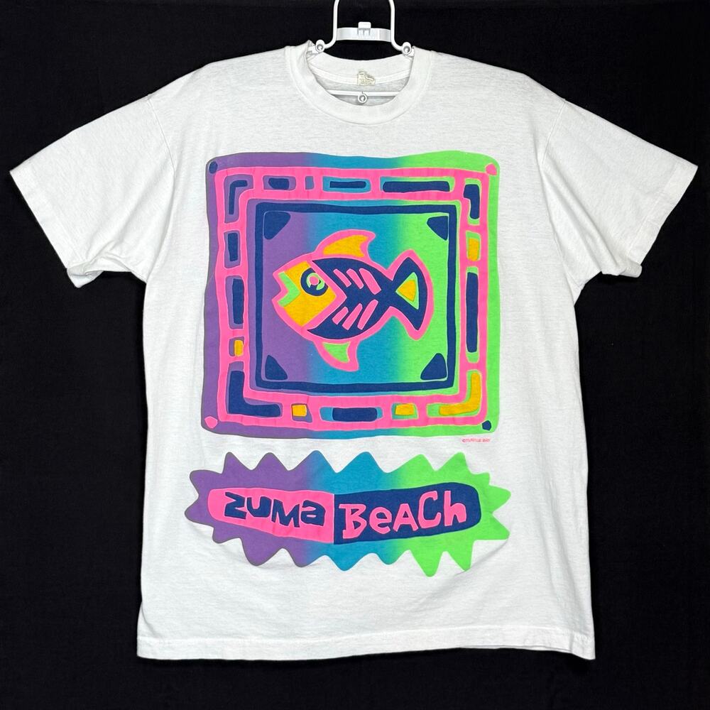 Vintage 90s Zuma Beach Turtle Bay T-Shirt XXXL 3XL Neon Single Stitch USA Made